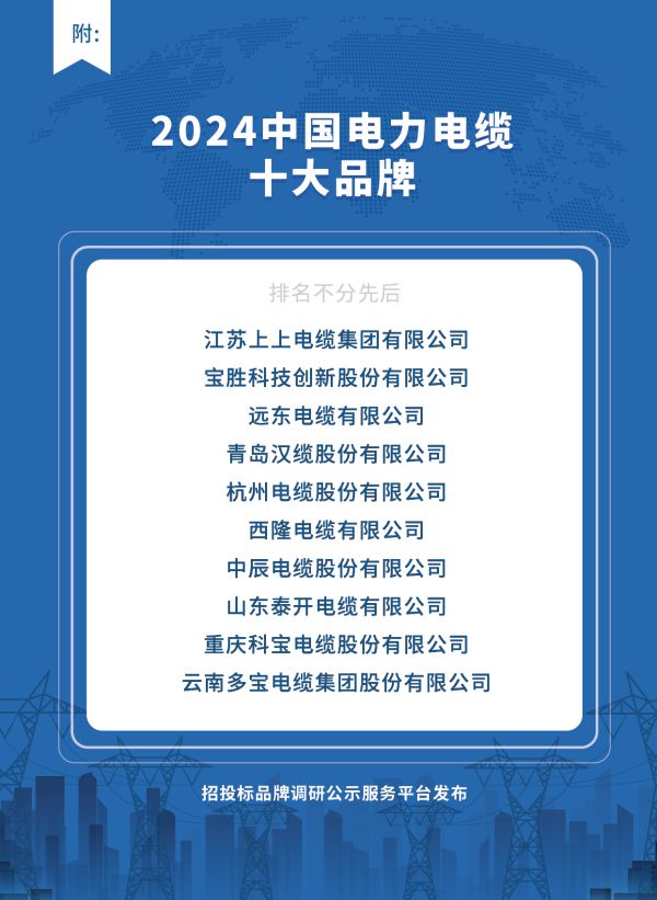 2024中国电力电缆十大品牌榜单发布助力新型电力系统建设加速(图2)